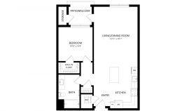 1 bedroom black and white apartment floor plan