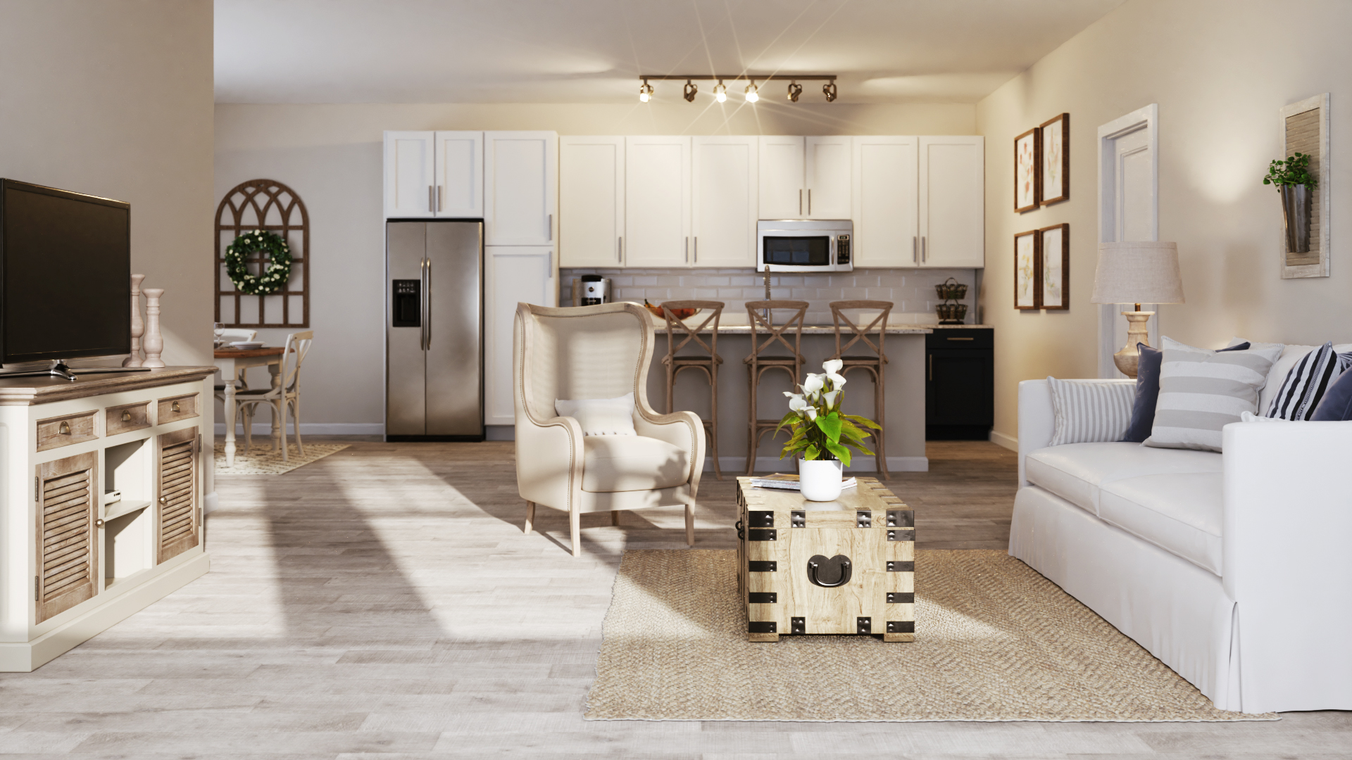 3D Floor with two bedrooms and American Kitchen 